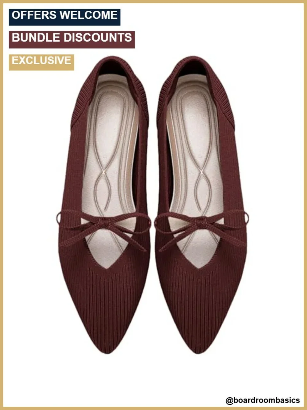 Women's Pointed Toe Knit Ballet Flats with Bow Cushioned Insole Washable